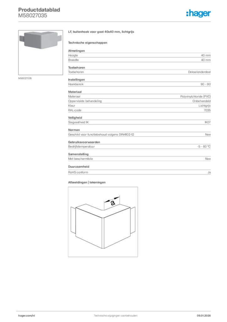 Afbeelding Hager Productdatablad M58027035 | Hager Nederland