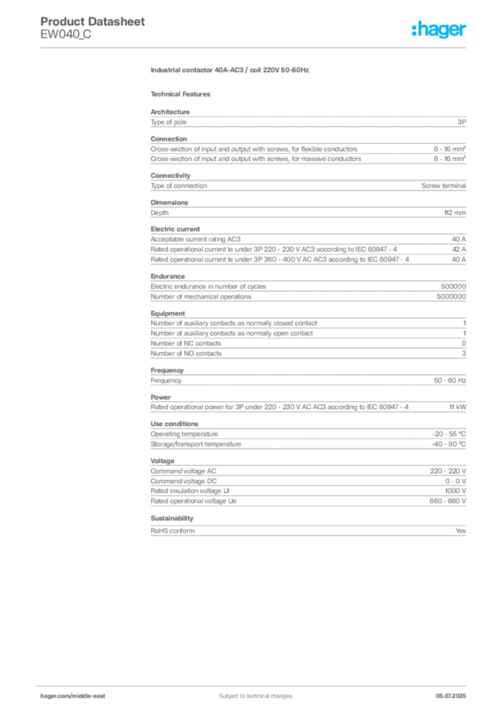 Image Hager Product data sheet EW040_C  | Hager
