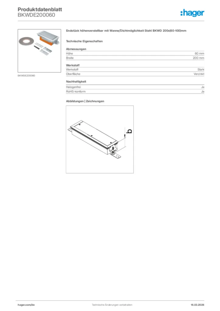 Bild Hager Produktdatenblatt BKWDE200060 | Hager Deutschland