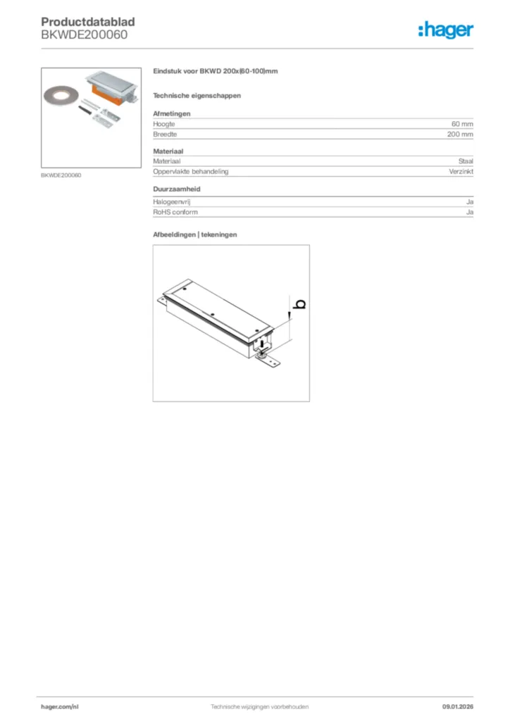 Afbeelding Hager Productdatablad BKWDE200060 | Hager Nederland