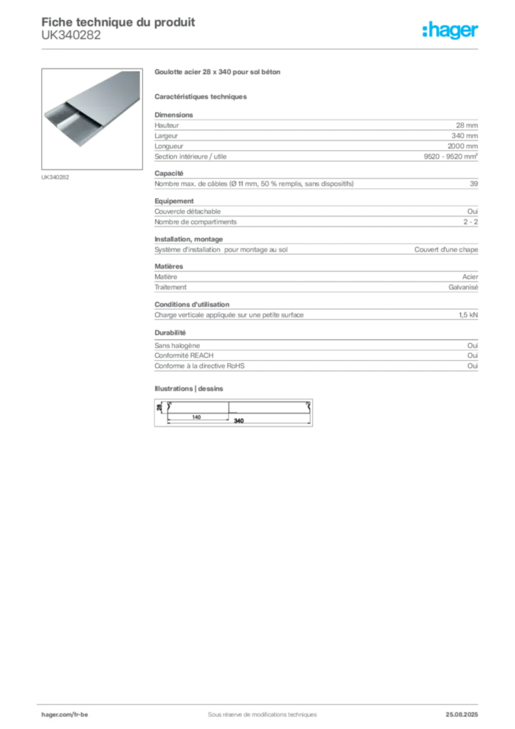 Image Hager Fiche technique du produit UK340282 | Hager Belgique