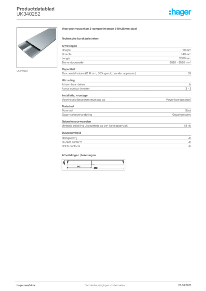Afbeelding Hager Productdatablad UK340282 | Hager Belgium