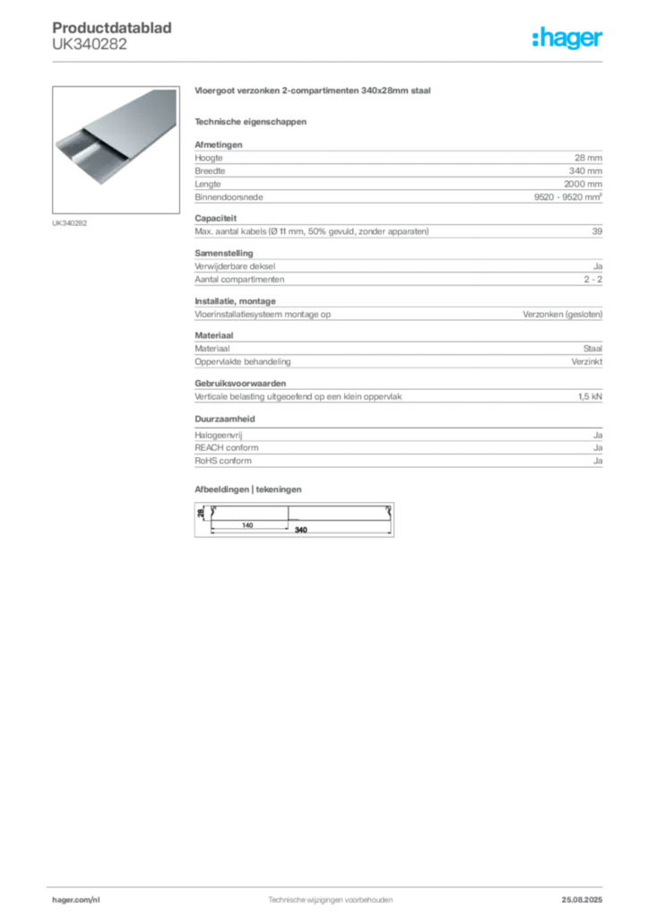 Afbeelding Hager Productdatablad UK340282 | Hager Nederland