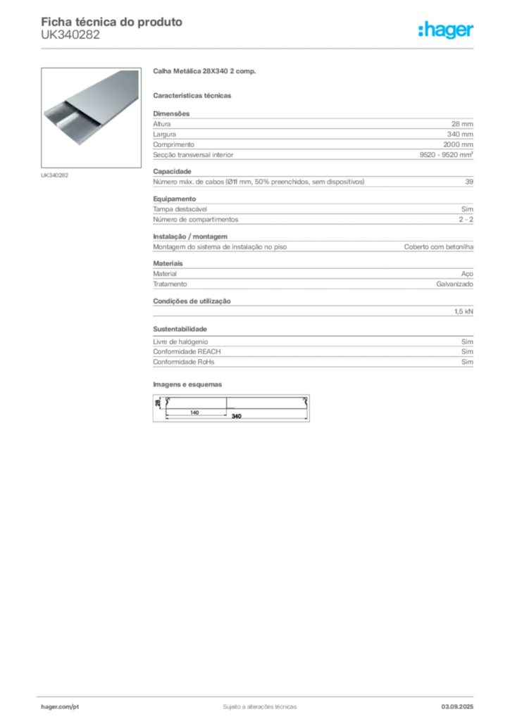 Imagem Hager Ficha técnica do produto UK340282 | Hager Portugal