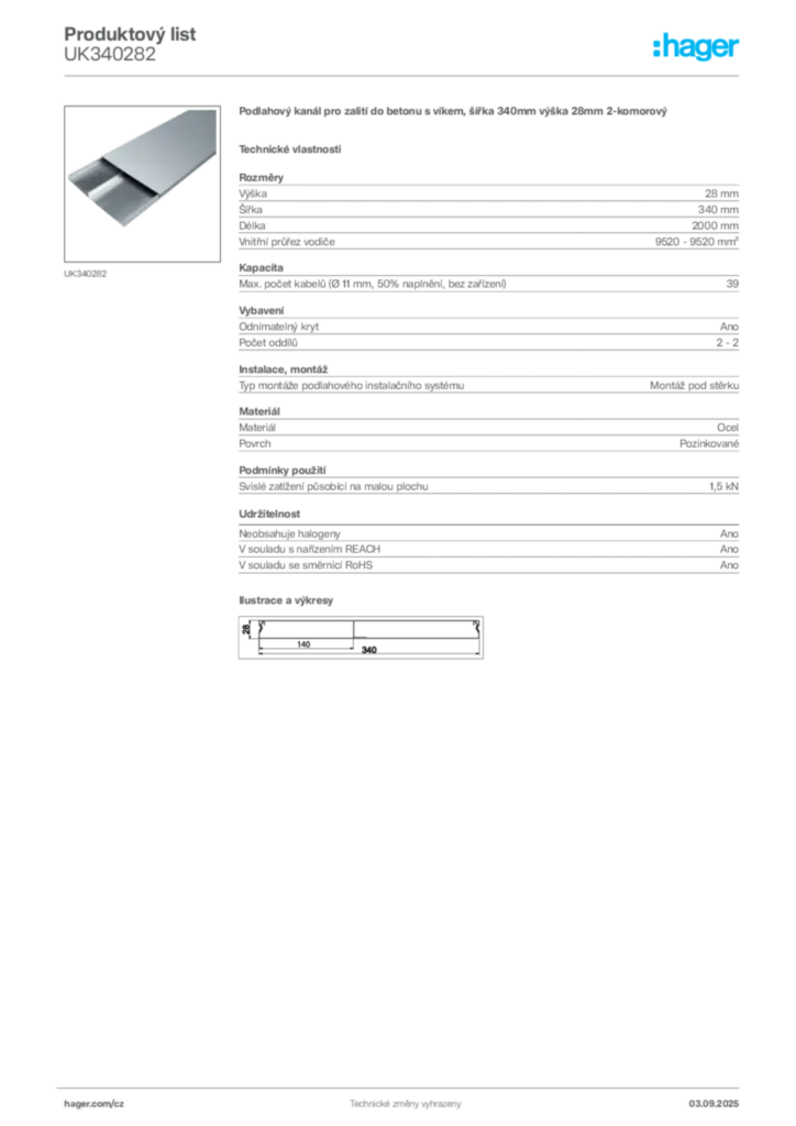Obrázek Hager Produktový list UK340282 | Hager