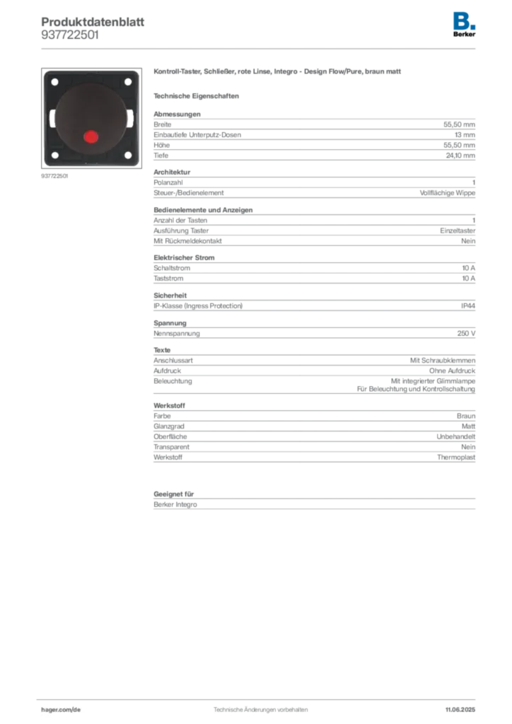 Bild Berker Produktdatenblatt 937722501 | Hager Deutschland
