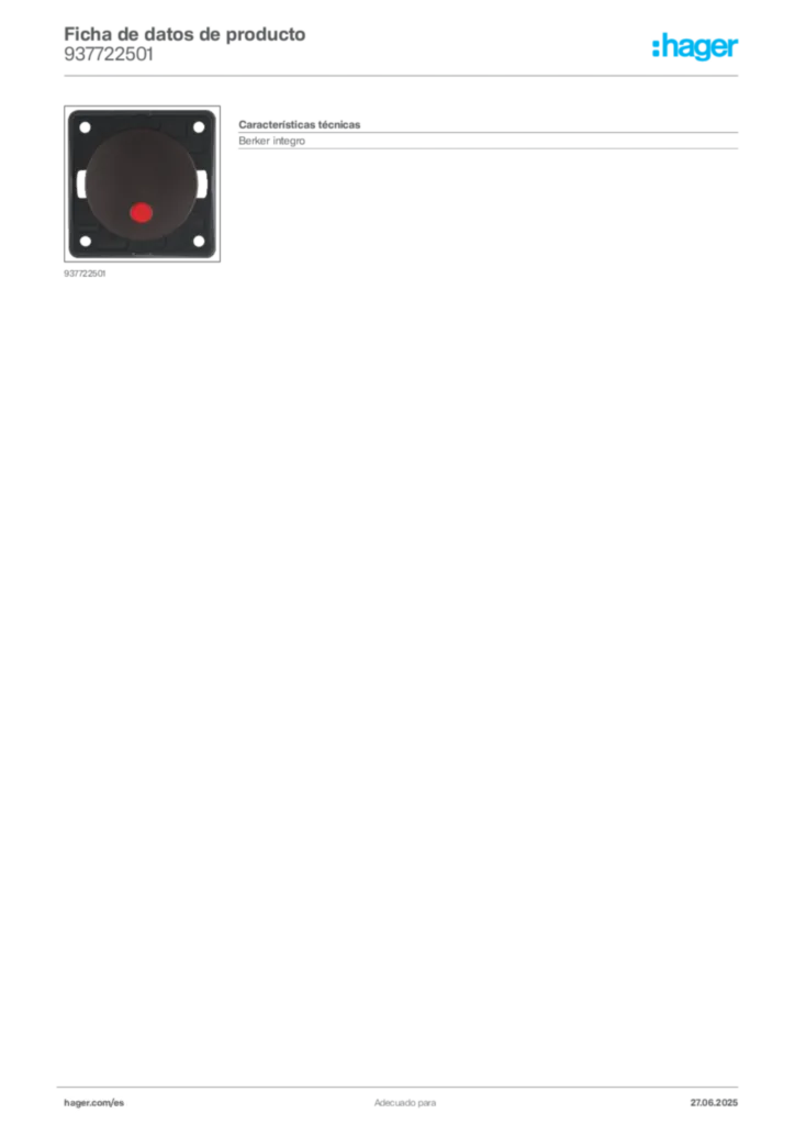 Imagen Hager Ficha de datos de producto 937722501 | Hager España