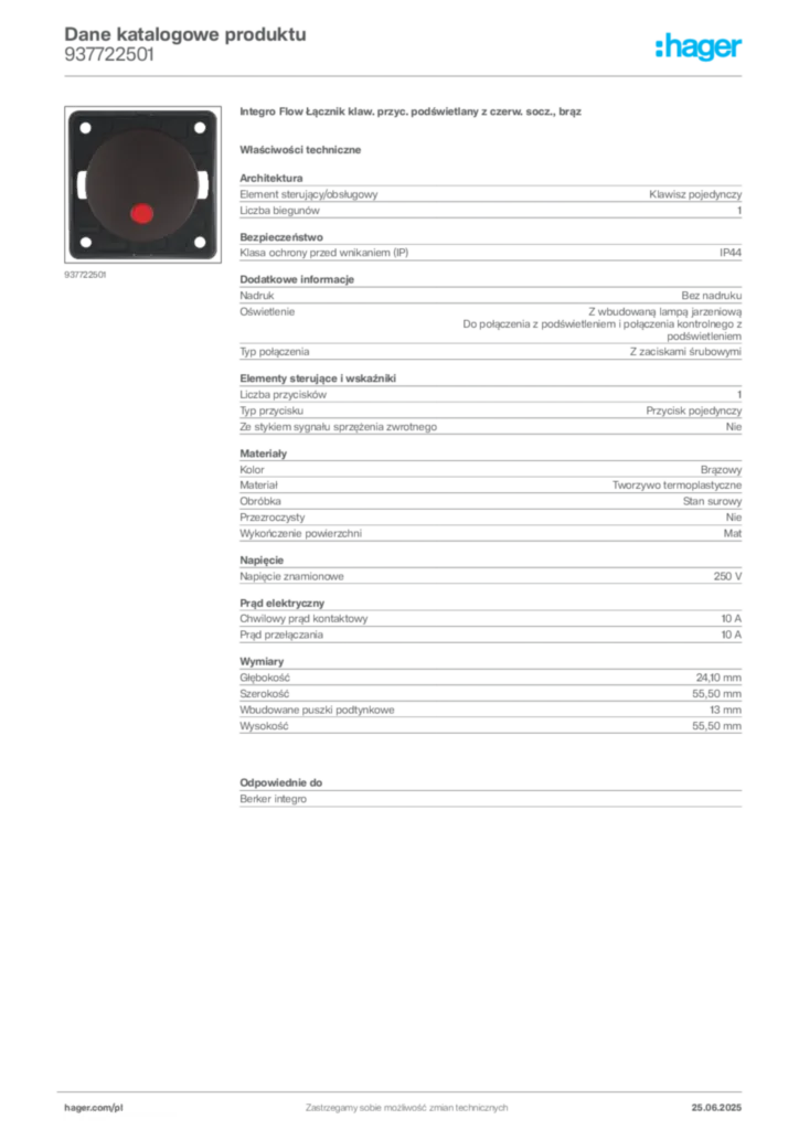 Zdjęcie Hager Karta katalogowa 937722501 | Hager Polska