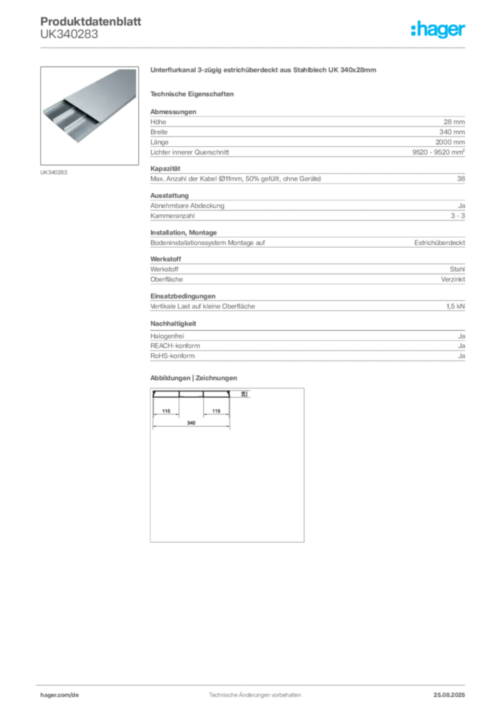 Bild Hager Produktdatenblatt UK340283 | Hager Deutschland