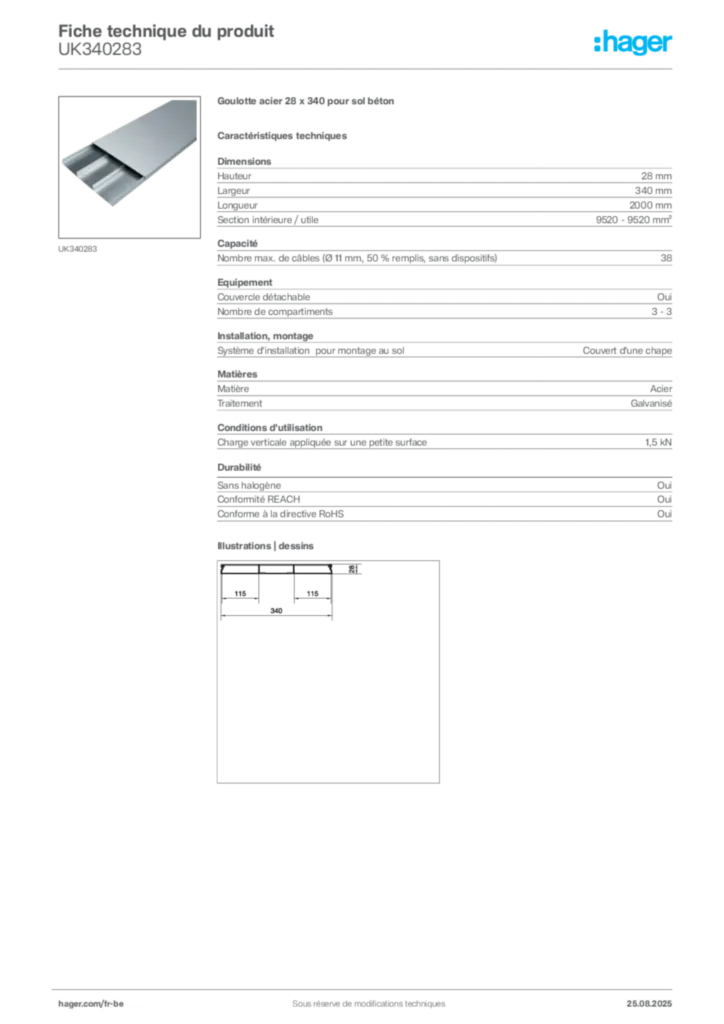 Image Hager Fiche technique du produit UK340283 | Hager Belgique