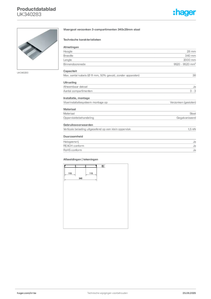 Afbeelding Hager Productdatablad UK340283 | Hager Belgium