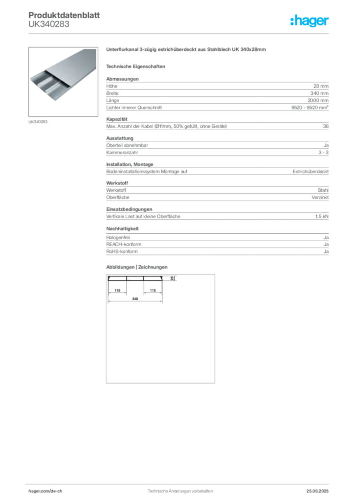 Bild Hager Produktdatenblatt UK340283 | Hager Schweiz