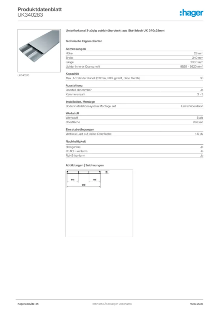 Bild Hager Produktdatenblatt UK340283 | Hager Schweiz
