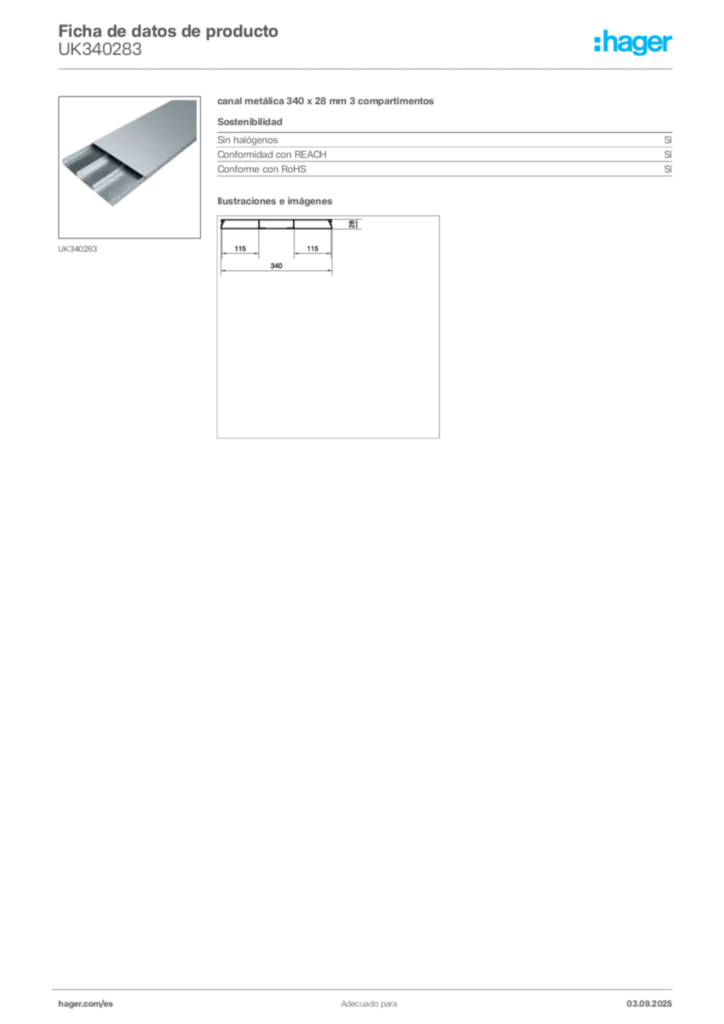 Imagen Hager Ficha de datos de producto UK340283 | Hager España