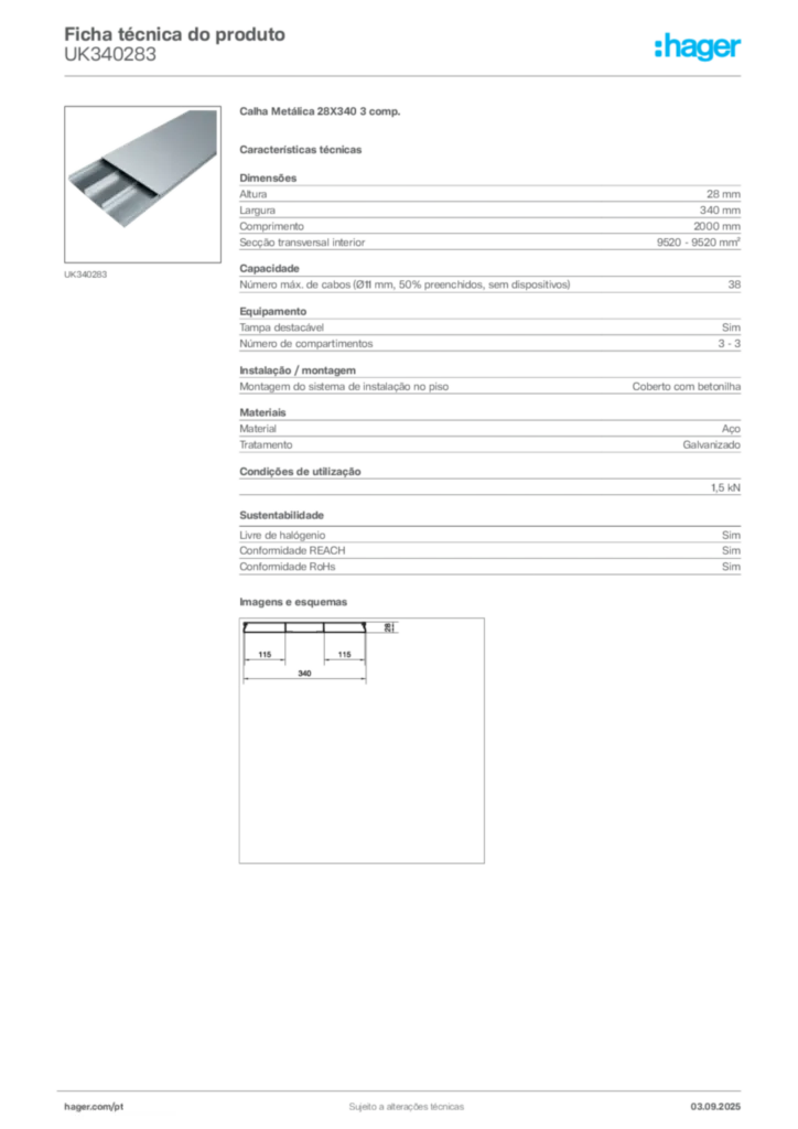 Imagem Hager Ficha técnica do produto UK340283 | Hager Portugal