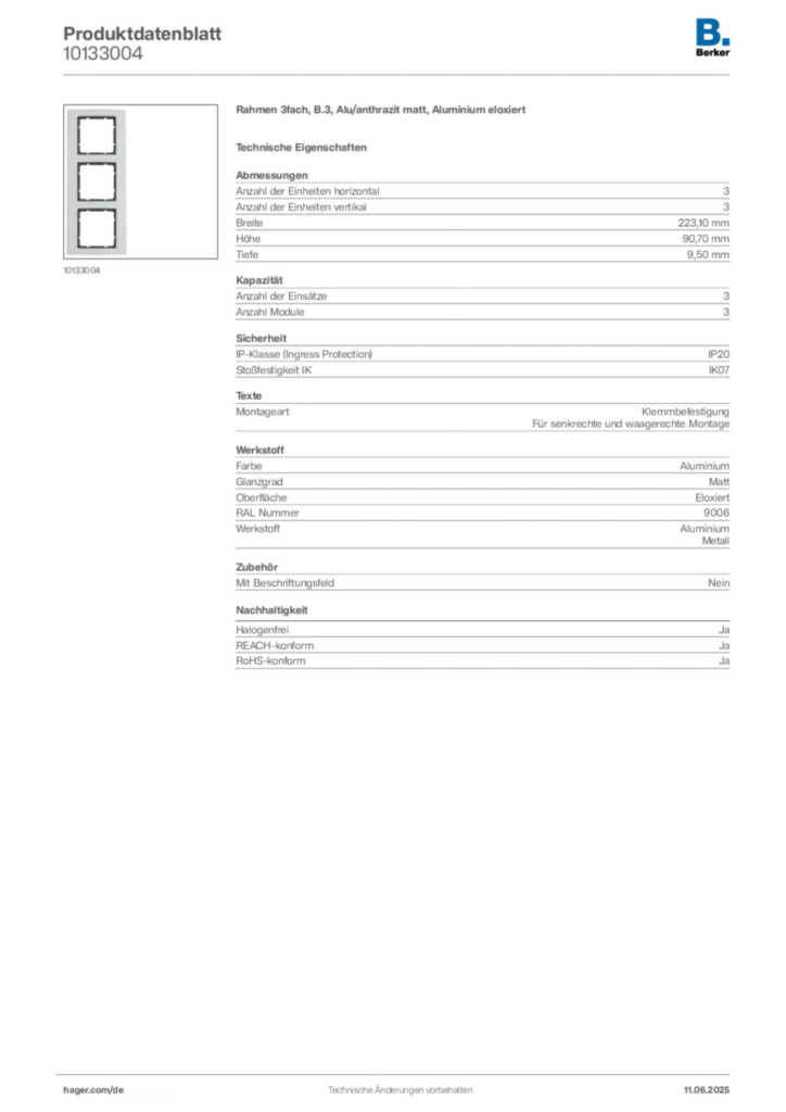 Bild Berker Produktdatenblatt 10133004 | Hager Deutschland