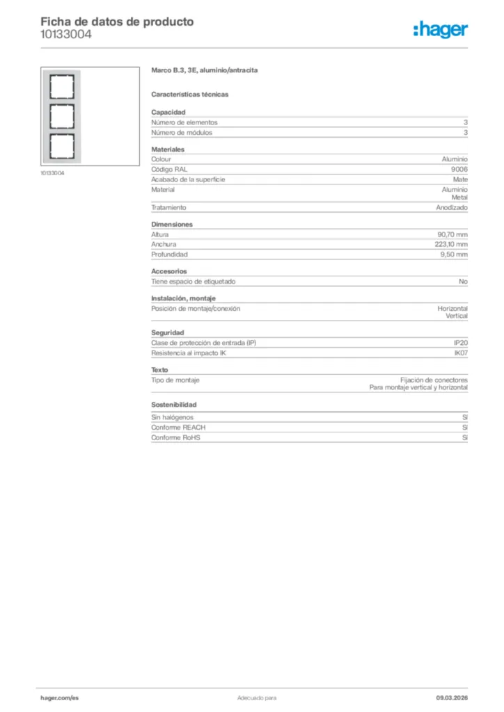 Imagen Hager Ficha de datos de producto 10133004 | Hager España