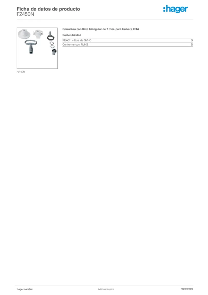 Imagen Hager Ficha de datos de producto FZ450N | Hager España
