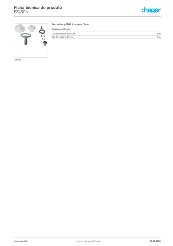 Imagem Hager Ficha técnica do produto FZ450N | Hager Portugal