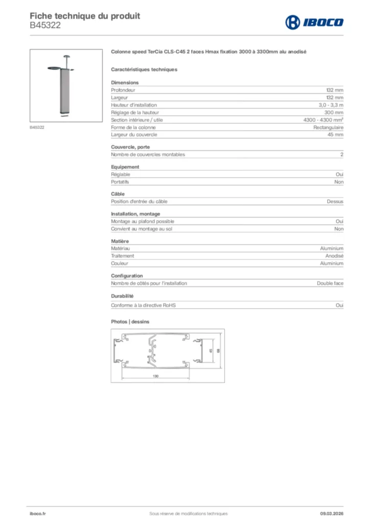 Image Iboco Fiche technique du produit B45322 | Hager France