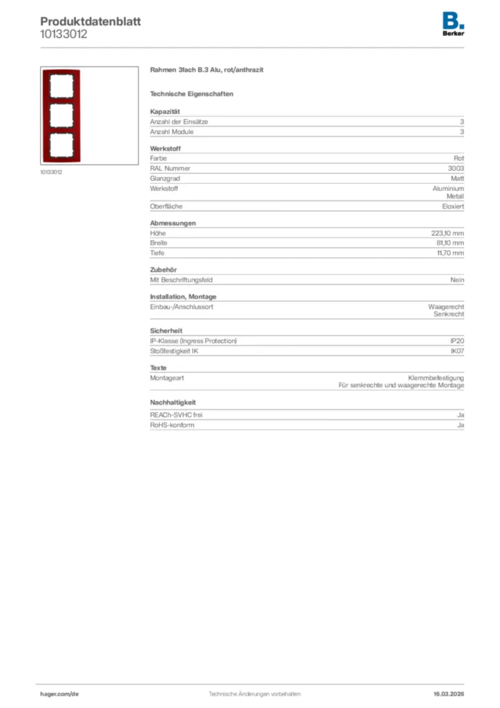 Bild Berker Produktdatenblatt 10133012 | Hager Deutschland