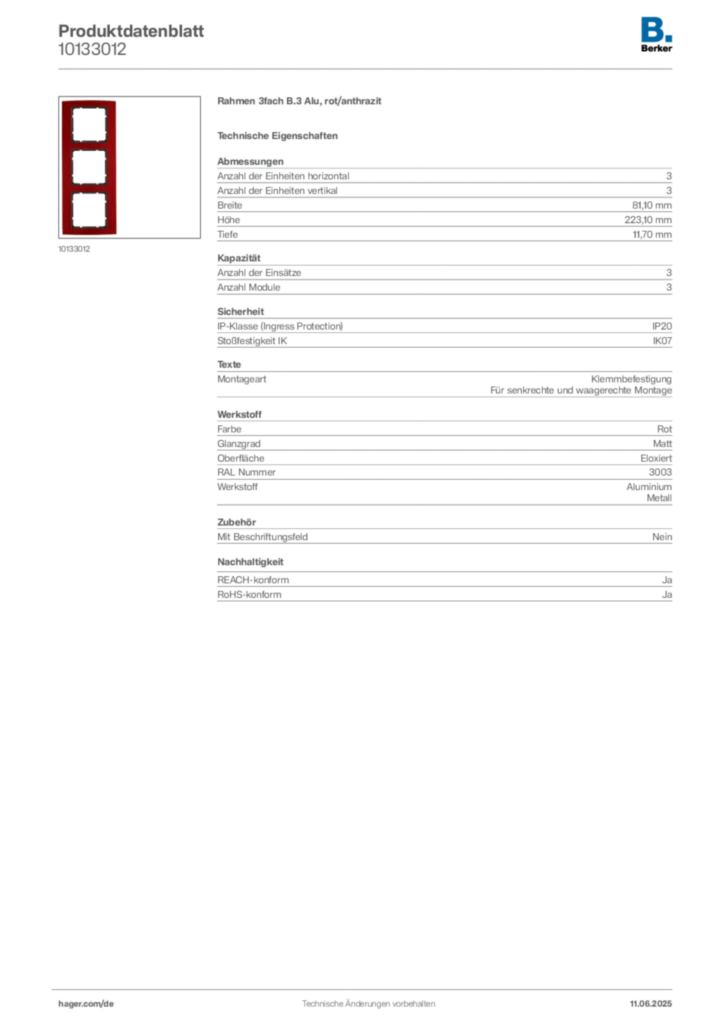 Bild Berker Produktdatenblatt 10133012 | Hager Deutschland