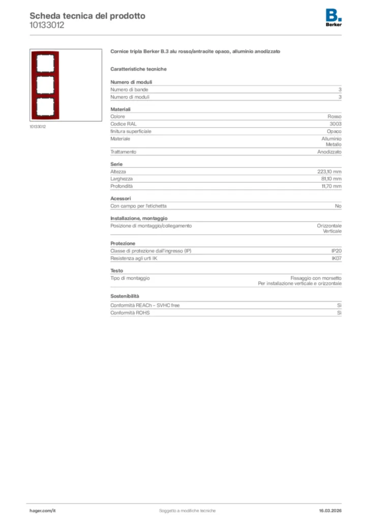 Immagine Berker Scheda tecnica del prodotto 10133012 | Hager Italia