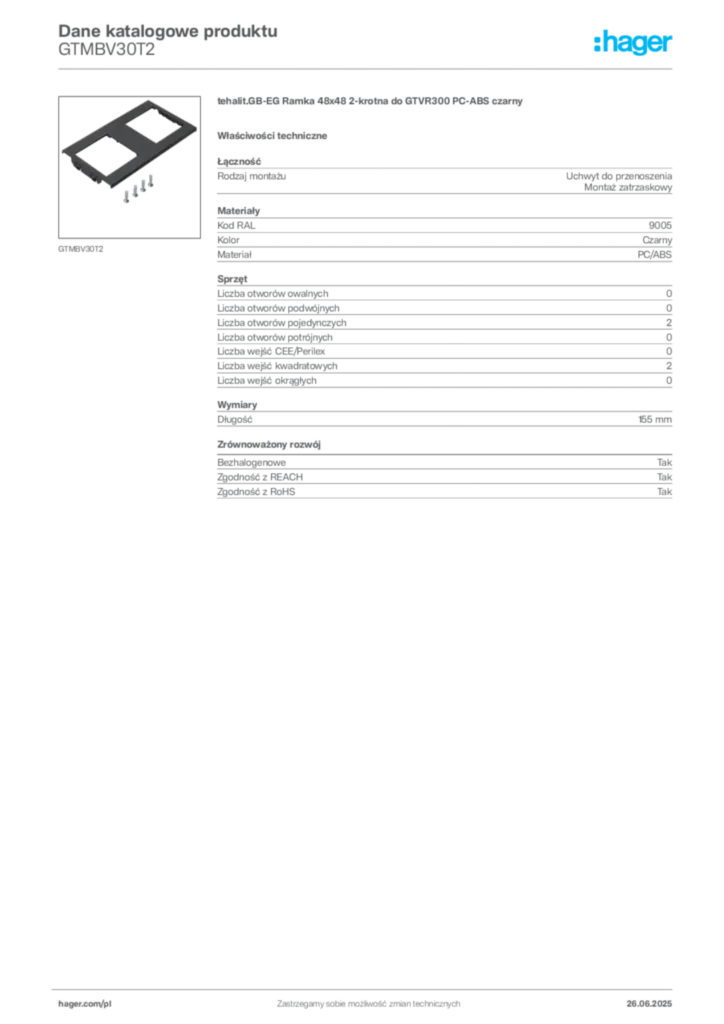 Zdjęcie Hager Karta katalogowa GTMBV30T2 | Hager Polska