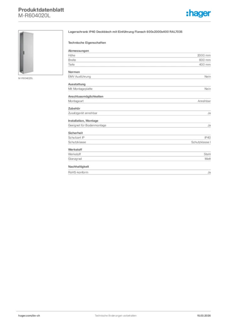 Bild Hager Produktdatenblatt M-R604020L | Hager Schweiz