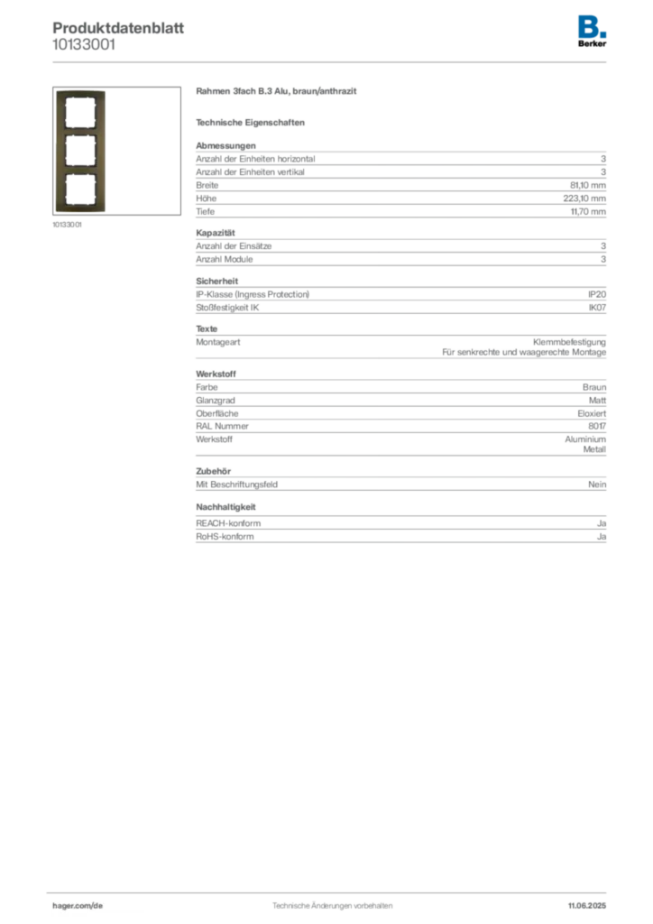 Berker Produktdatenblatt 10133001