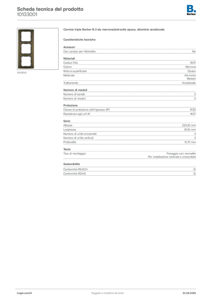 Immagine Berker Scheda tecnica del prodotto 10133001 | Hager Italia