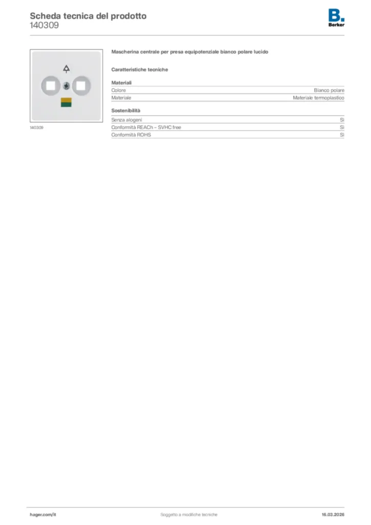 Immagine Berker Scheda tecnica del prodotto 140309 | Hager Italia