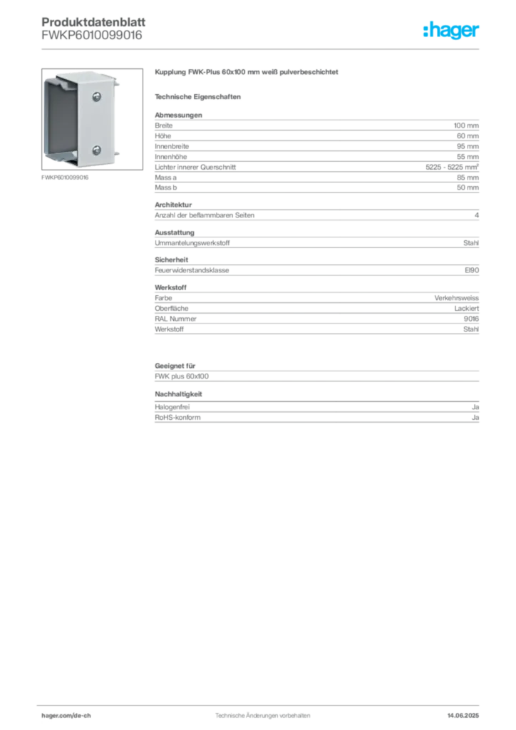 Bild Hager Produktdatenblatt FWKP6010099016 | Hager Schweiz