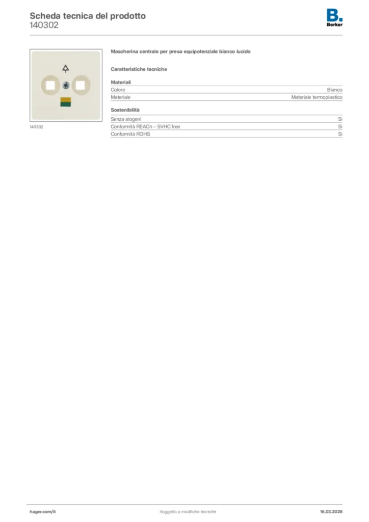 Immagine Berker Scheda tecnica del prodotto 140302 | Hager Italia