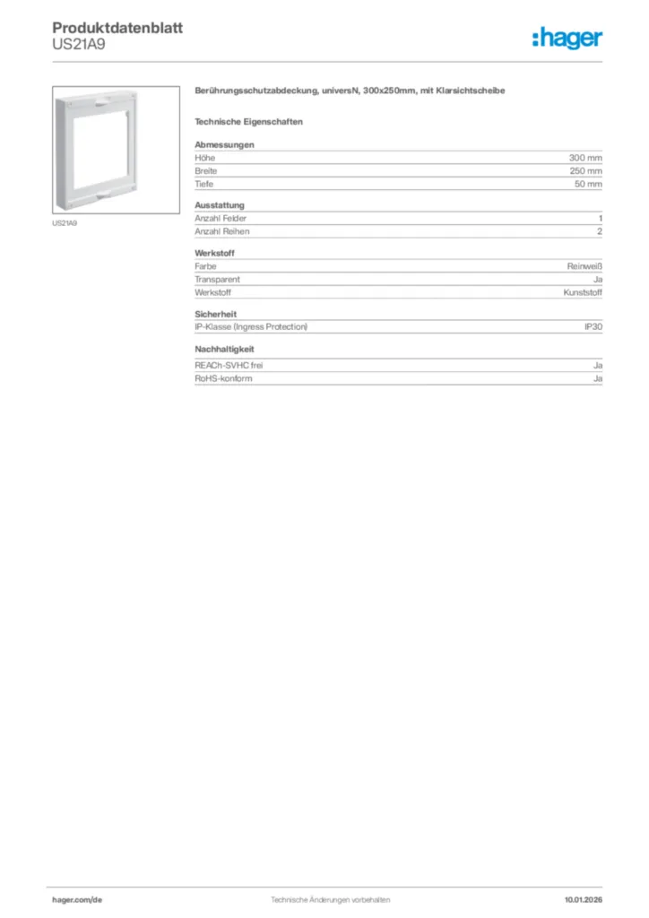 Bild Hager Produktdatenblatt US21A9 | Hager Deutschland