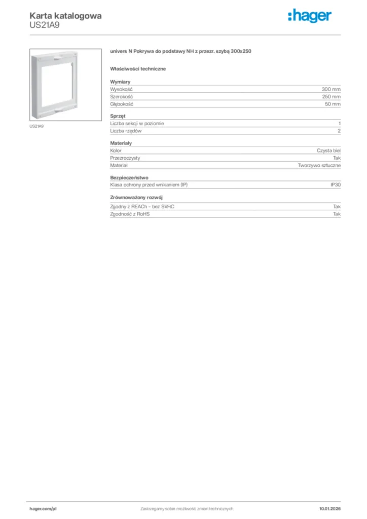Zdjęcie Hager Karta katalogowa US21A9 | Hager Polska