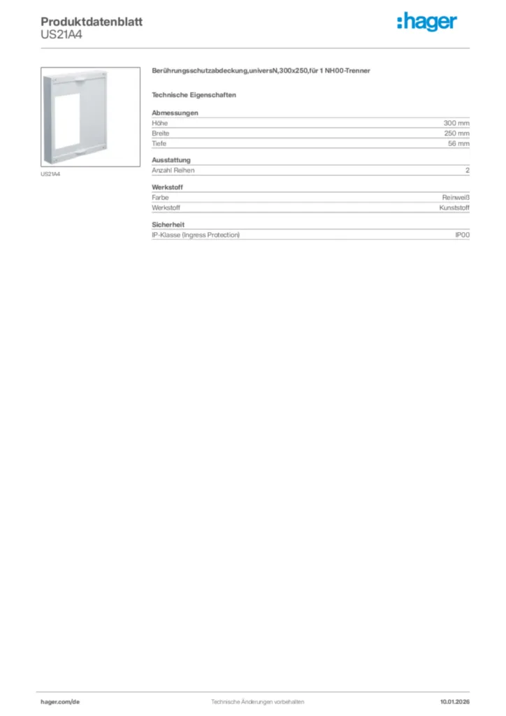 Bild Hager Produktdatenblatt US21A4 | Hager Deutschland