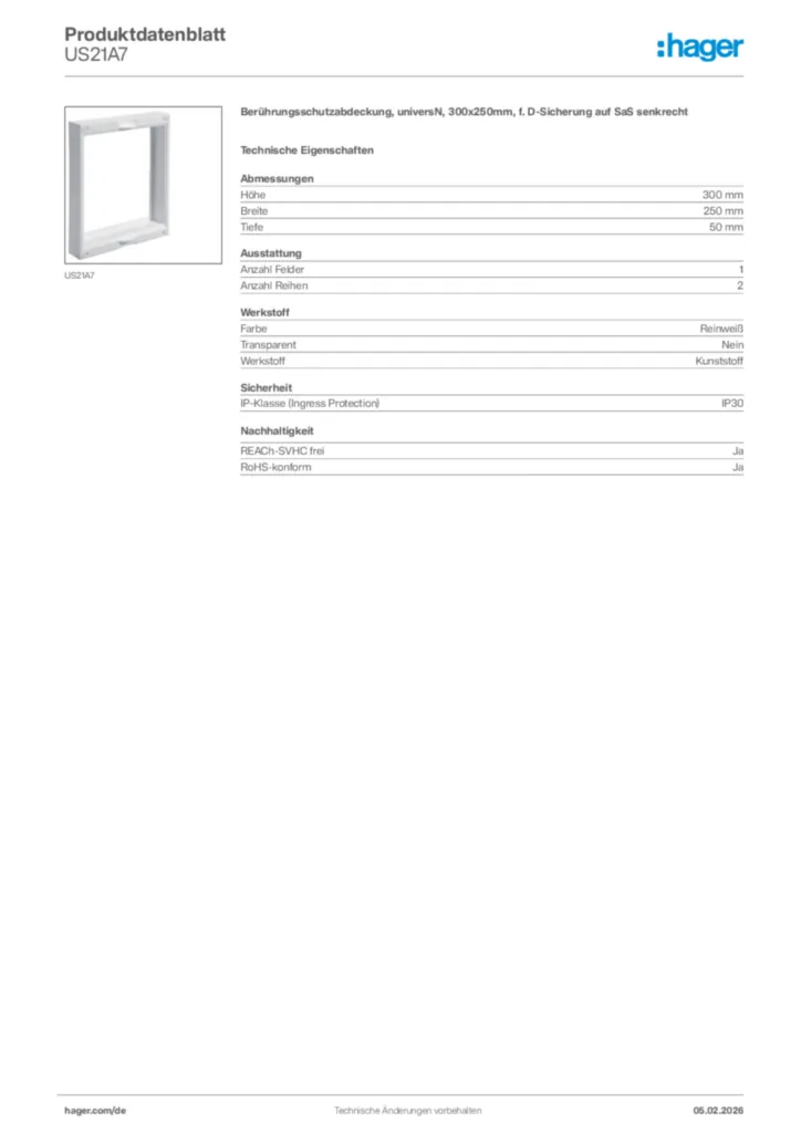 Hager Produktdatenblatt US21A7