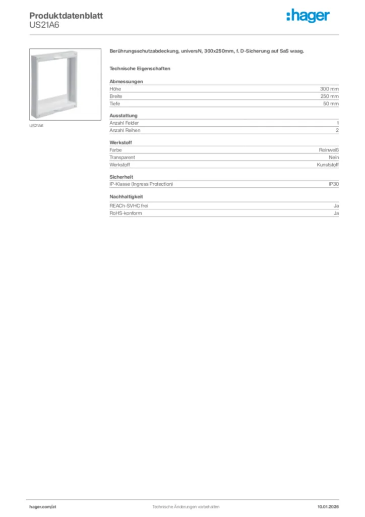 Bild Hager Produktdatenblatt US21A6 | Hager Deutschland