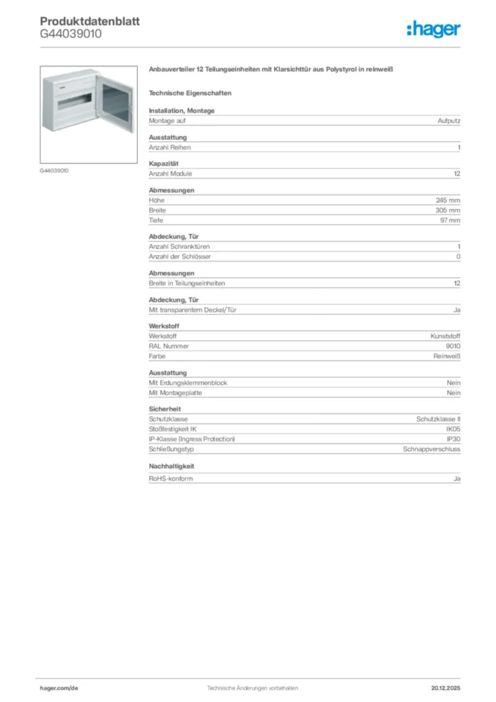 Bild Hager Produktdatenblatt G44039010 | Hager Deutschland