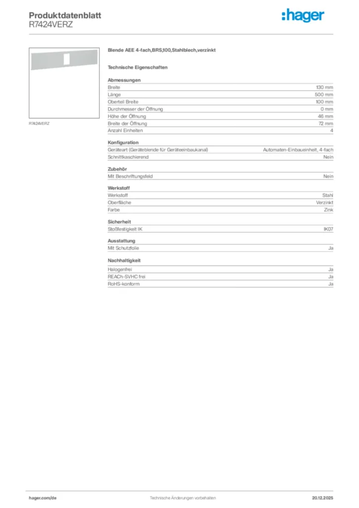 Bild Hager Produktdatenblatt R7424VERZ | Hager Deutschland
