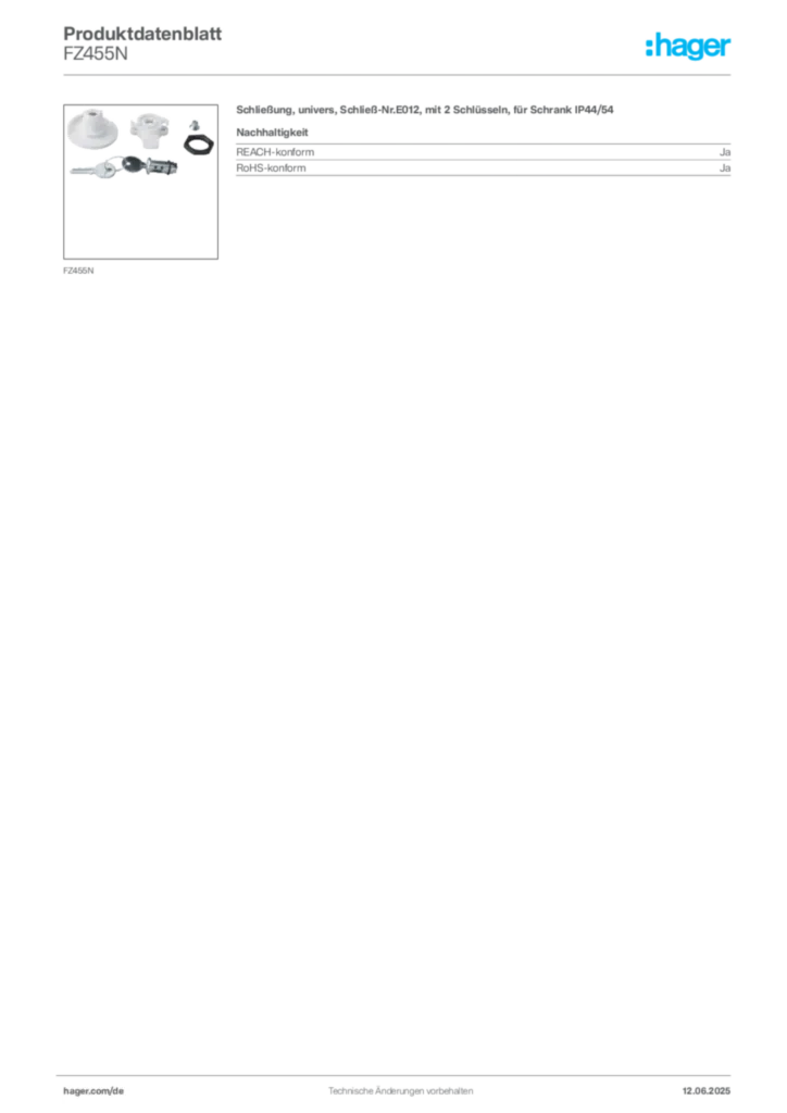 Hager Produktdatenblatt FZ455N