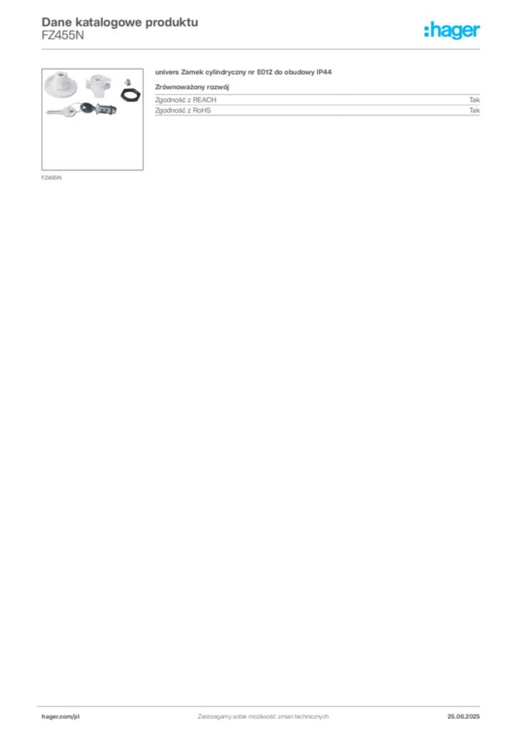 Zdjęcie Hager Karta katalogowa FZ455N | Hager Polska