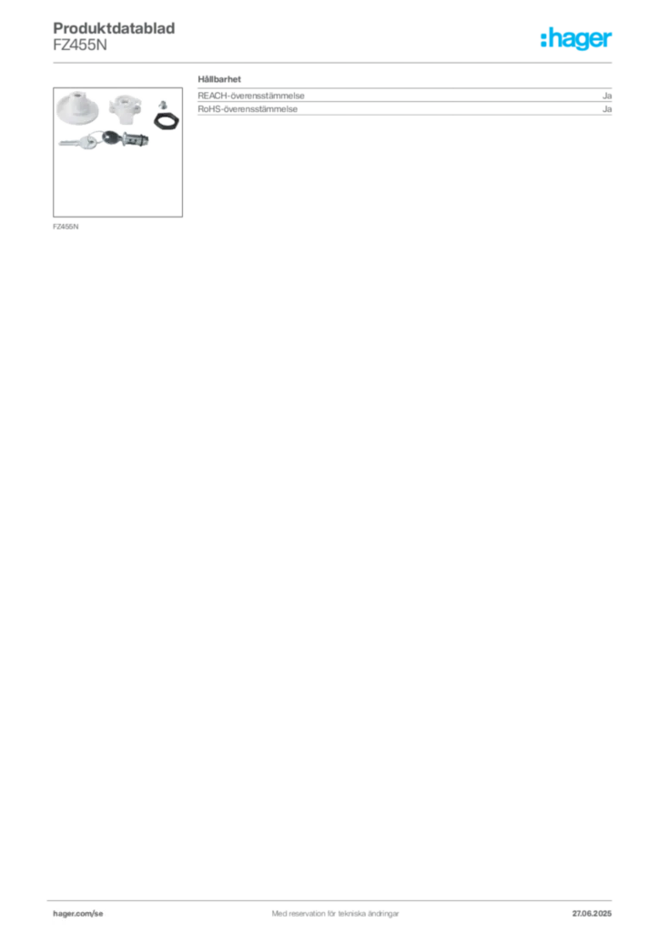 Bild Hager Produktdatablad FZ455N | Hager Sverige