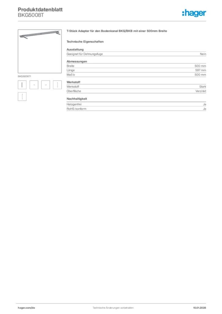 Bild Hager Produktdatenblatt BKG5008T | Hager Deutschland