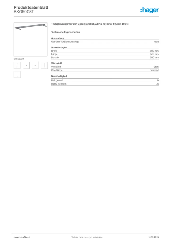 Bild Hager Produktdatenblatt BKG5008T | Hager Schweiz