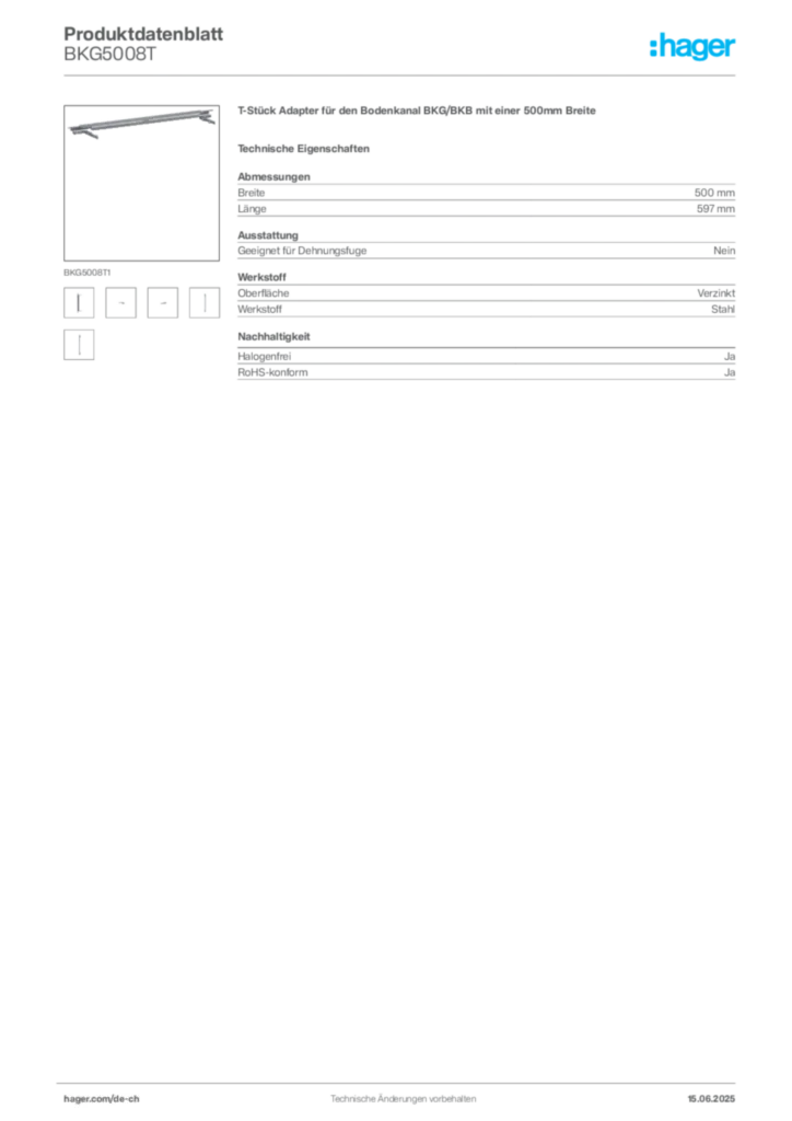 Bild Hager Produktdatenblatt BKG5008T | Hager Schweiz