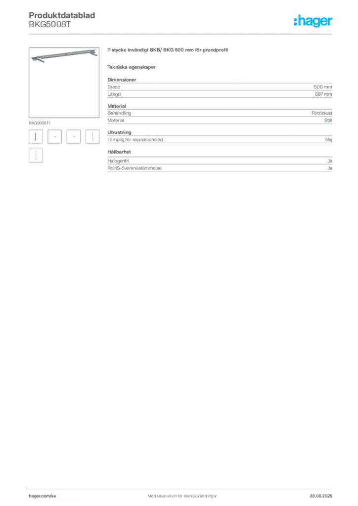 Bild Hager Produktdatablad BKG5008T | Hager Sverige