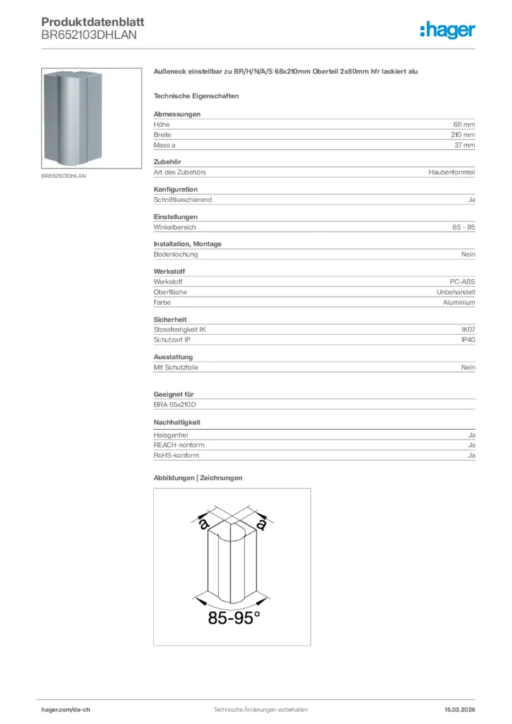 Bild Hager Produktdatenblatt BR652103DHLAN | Hager Schweiz