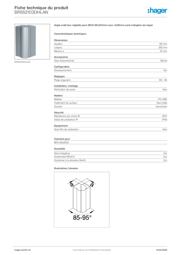 Image Hager Fiche technique du produit BR652103DHLAN | Hager Suisse